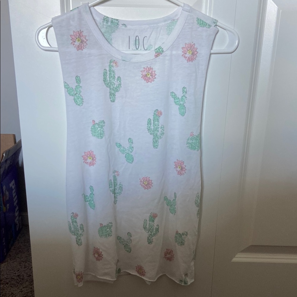 White Sleeveless Top with Cactus Print